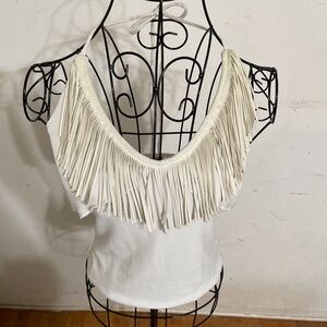 White crop top with cream fringe NWOT